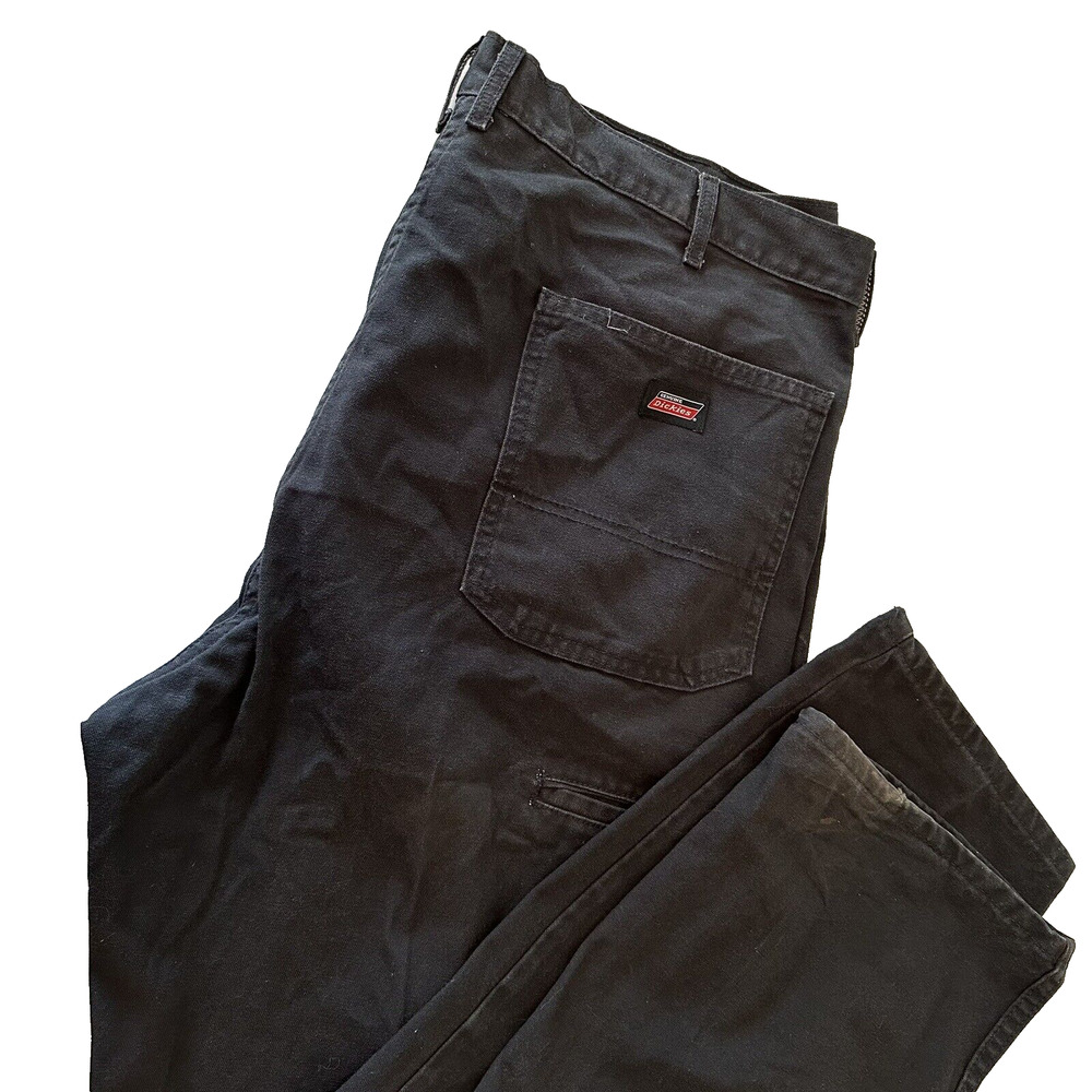 DICKIES Genuine Black Pants 40x32, 100% Cotton, Destressed, Cell Pocket *PHOTOS!